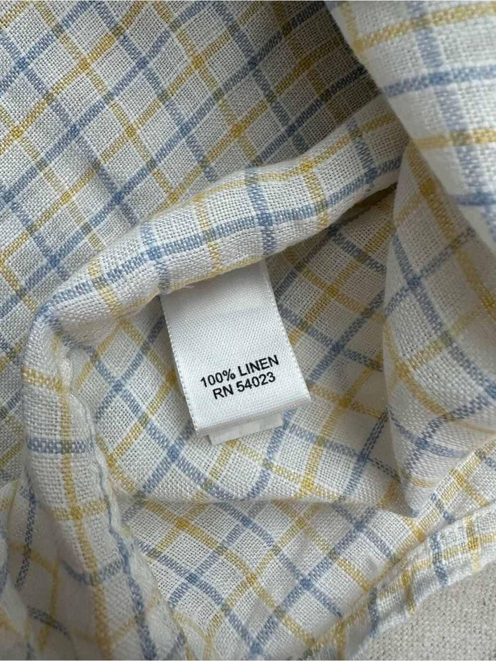 Banana Republic Mens XL 100% Linen Plaid Button Down Shirt Blue Yellow Classic
